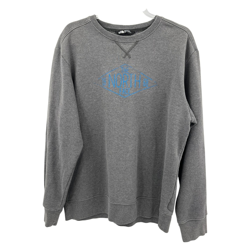 The North Face Mens Gray Graphic Logo Crewneck Sweatshirt L G Cotton‎ Poly